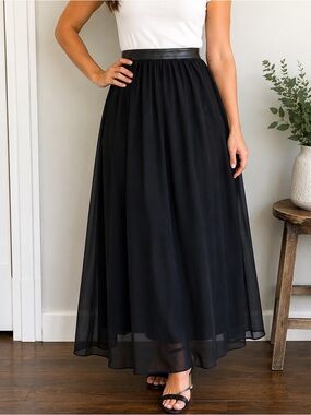 Forever 21 black chiffon maxi skirt, size M